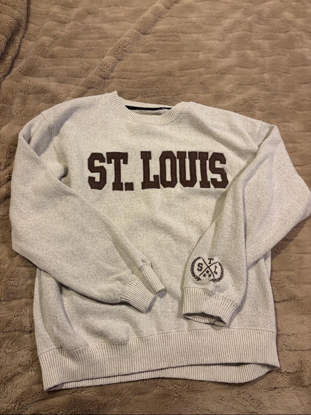 St. Louis Crewneck Sweatshirt - Light Gray with Brown Lettering